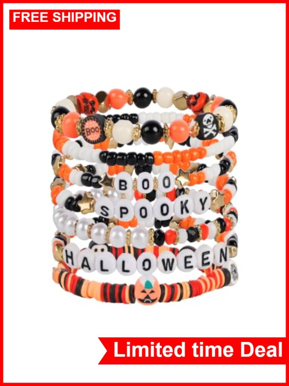 Stretch Beaded Bracelets Set Halloween Party Favors Stackable Elastic